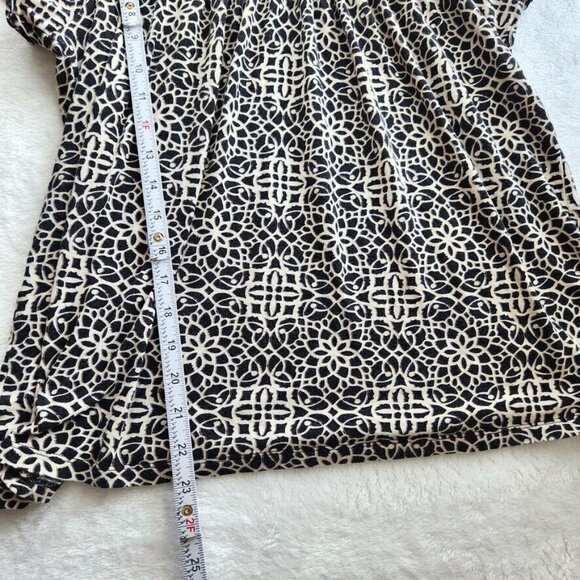 Vtg Y2K Flutter Sleeve Blouse Large Pima Cotton Modal Black White Lattice Print - Picture 14 of 14